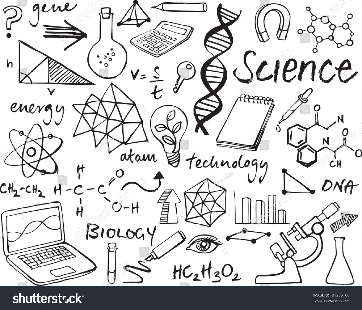 Science Icons Doodle Vector Set Stock Vector (Royalty Free) 181285166