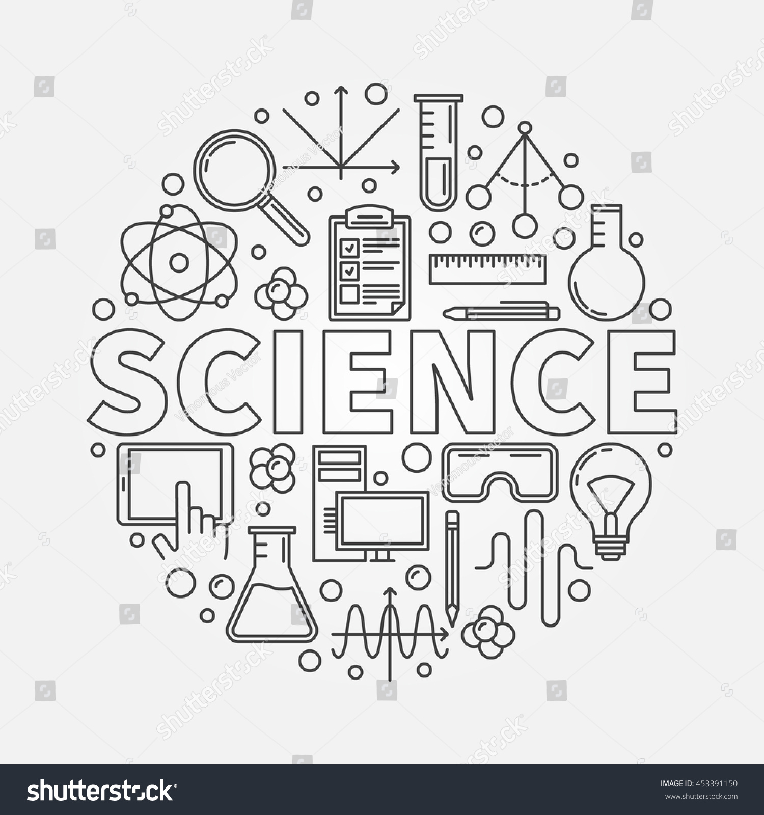 Science Round Illustration Vector Outline Technology Stock Vector ...