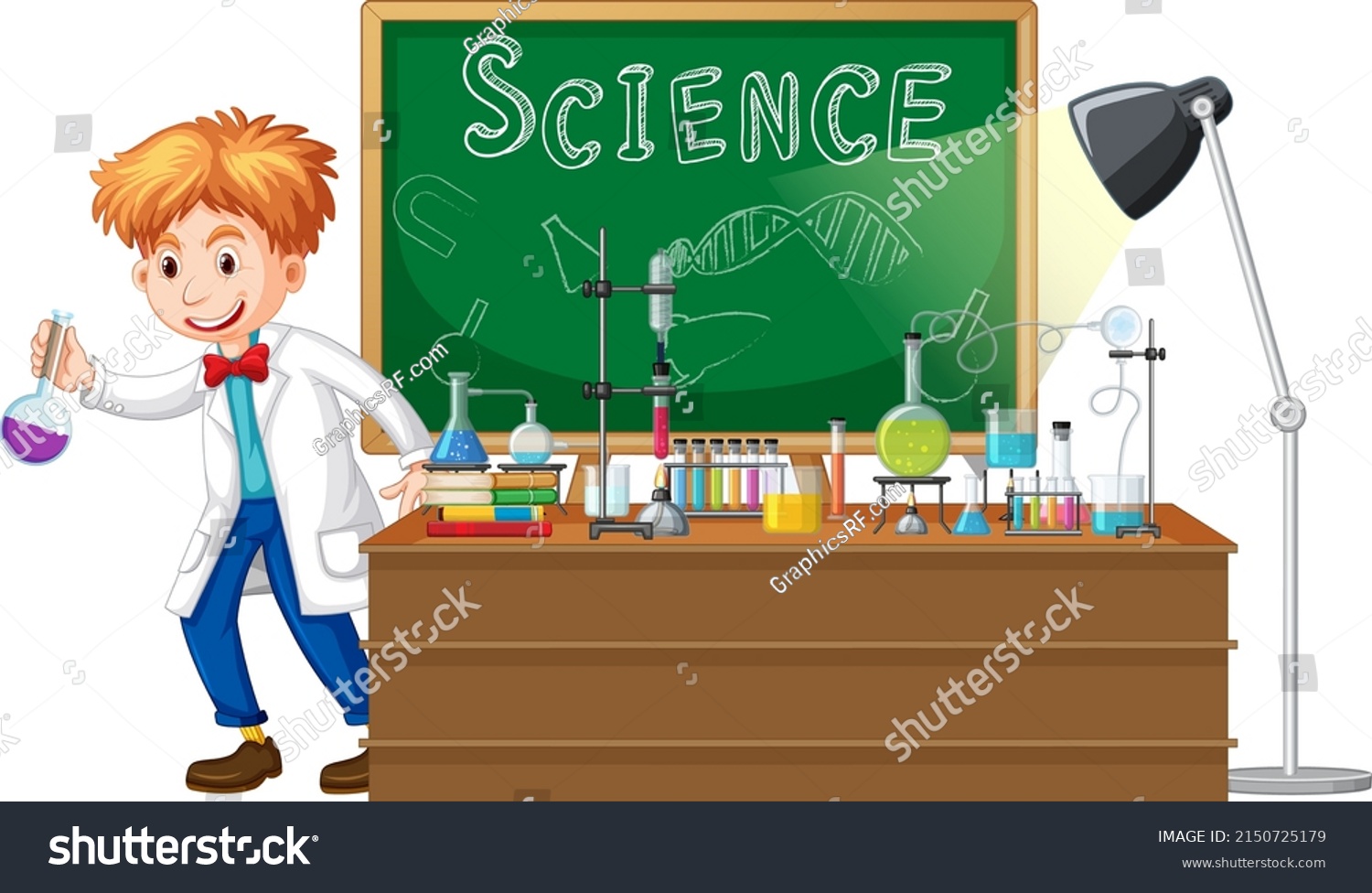 Scientist Cartoon Character Science Lab Objects Stock Vector (Royalty ...