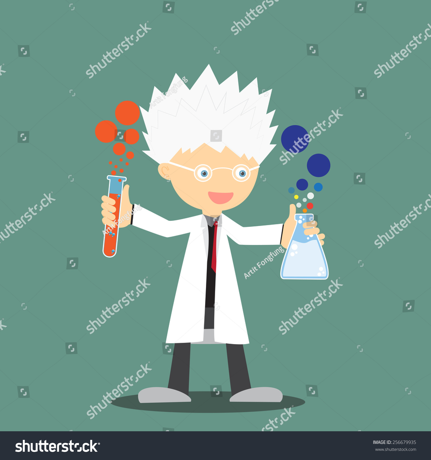 Scientist Professor Holding Flask Pose Advertising Stock Vector ...