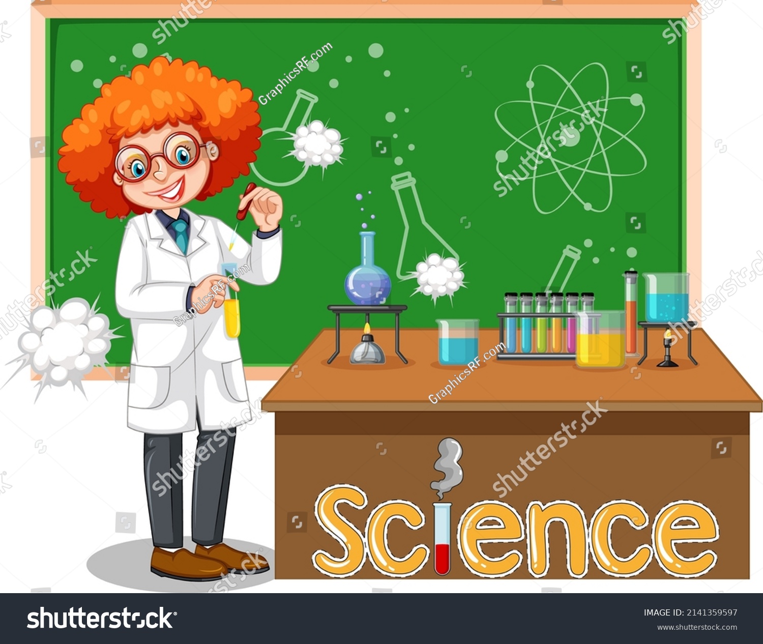 Scientist Woman Cartoon Character Laboratory Equipments Stock Vector ...