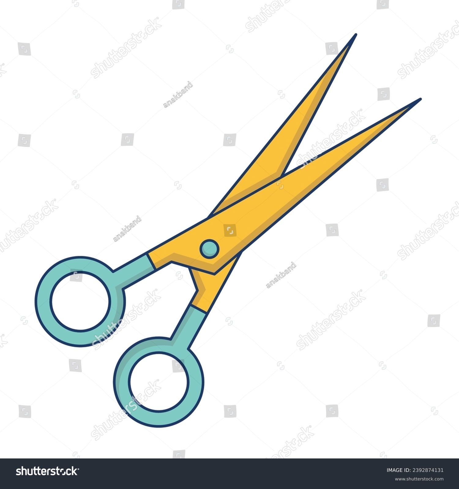 yellow scissors with blue handles, open clip art preview