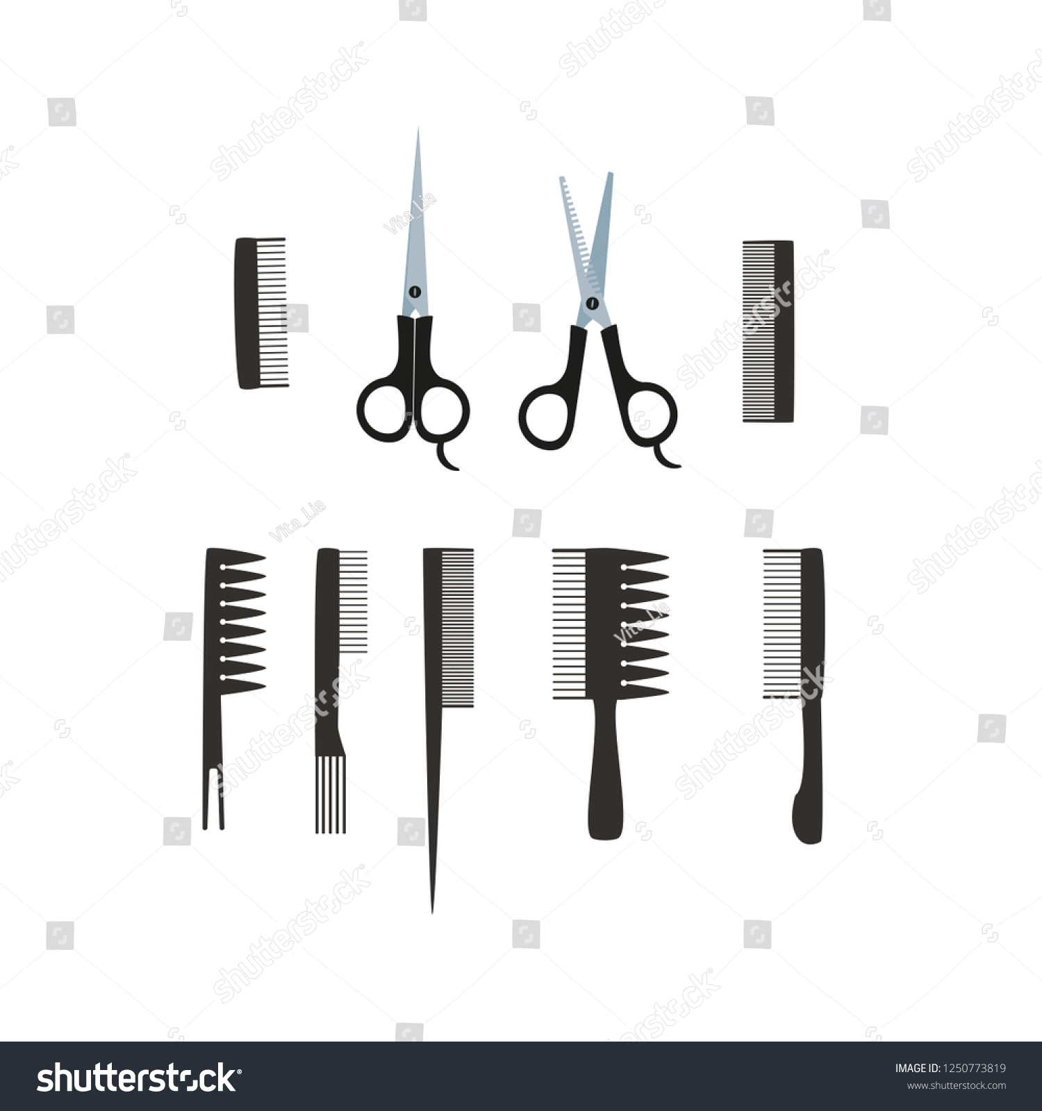 Scissors Combs Hair Salon Vector Set Stock Vector Royalty Free