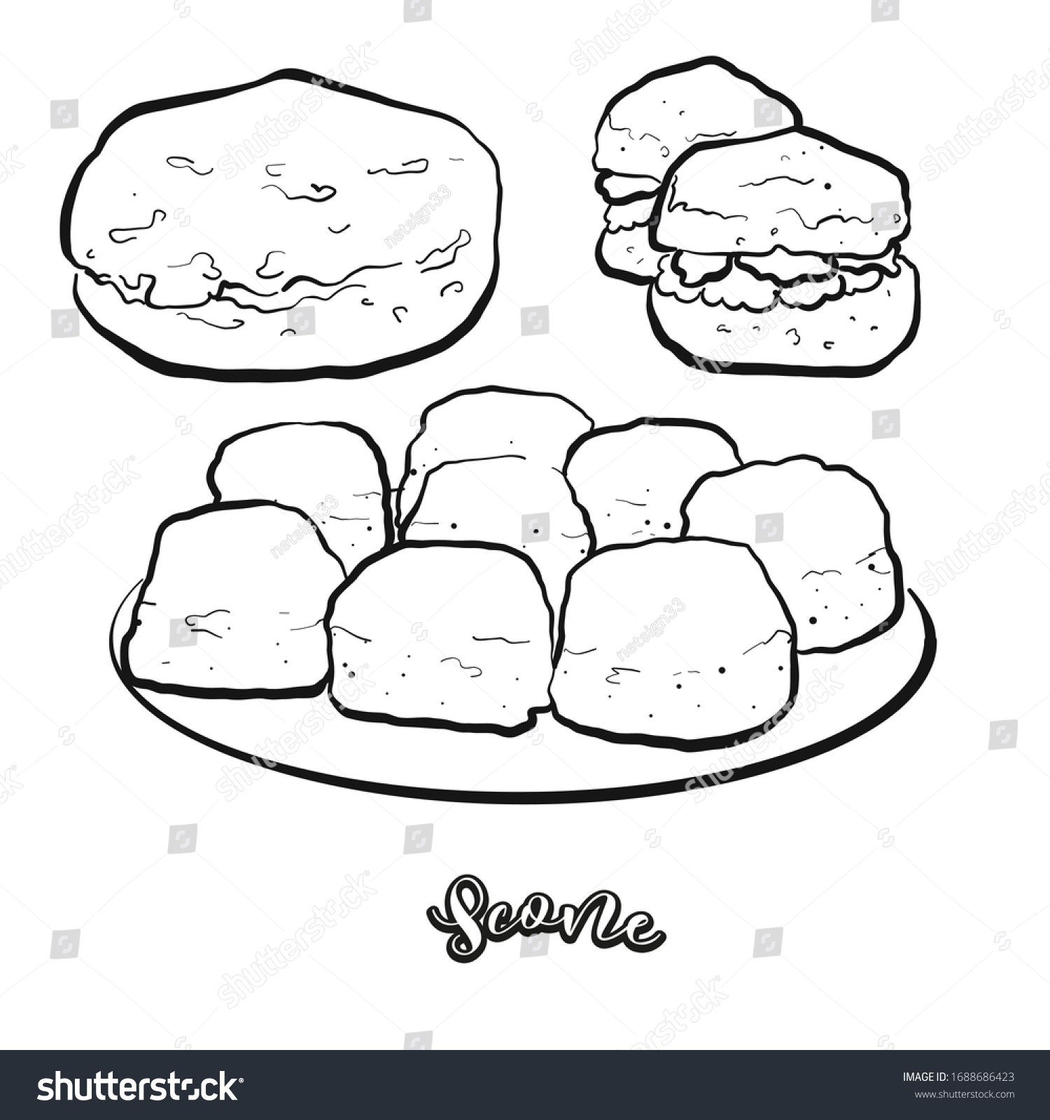 Scone Food Sketch Separated On White Stock Vector (Royalty Free) 1688686423