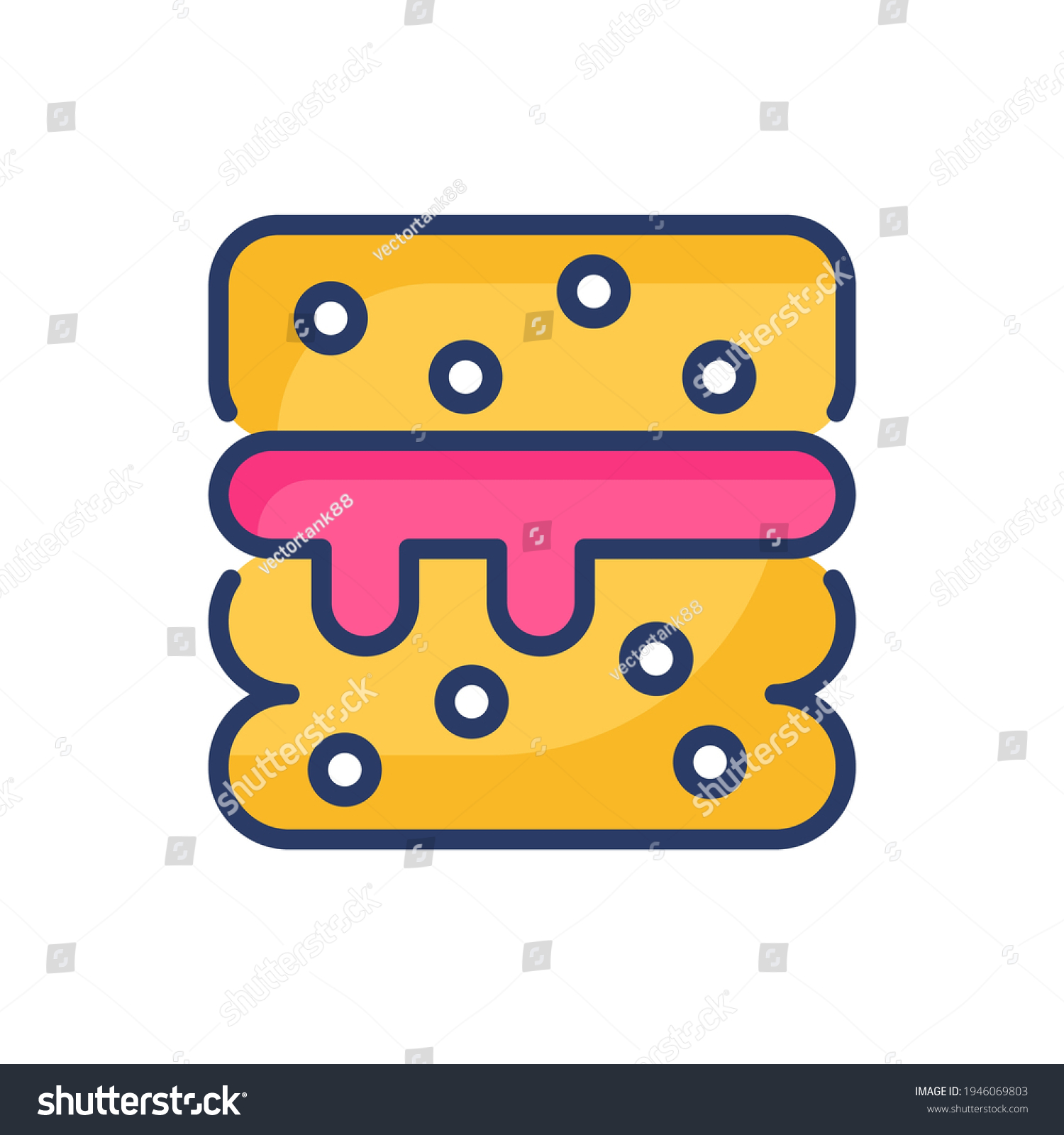 yellow sandwich with pink filling and blue outline clip art preview