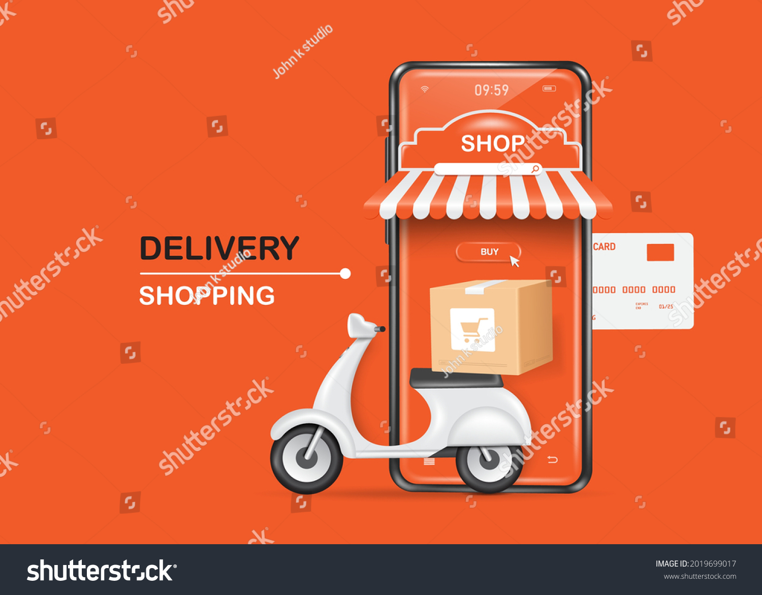 SVG of Scooters or motorcycles for parcel delivery Park in front of the smartphone shop and a parcel box was placed on it,vector 3d isolated on orange background for delivery and shopping online concept svg