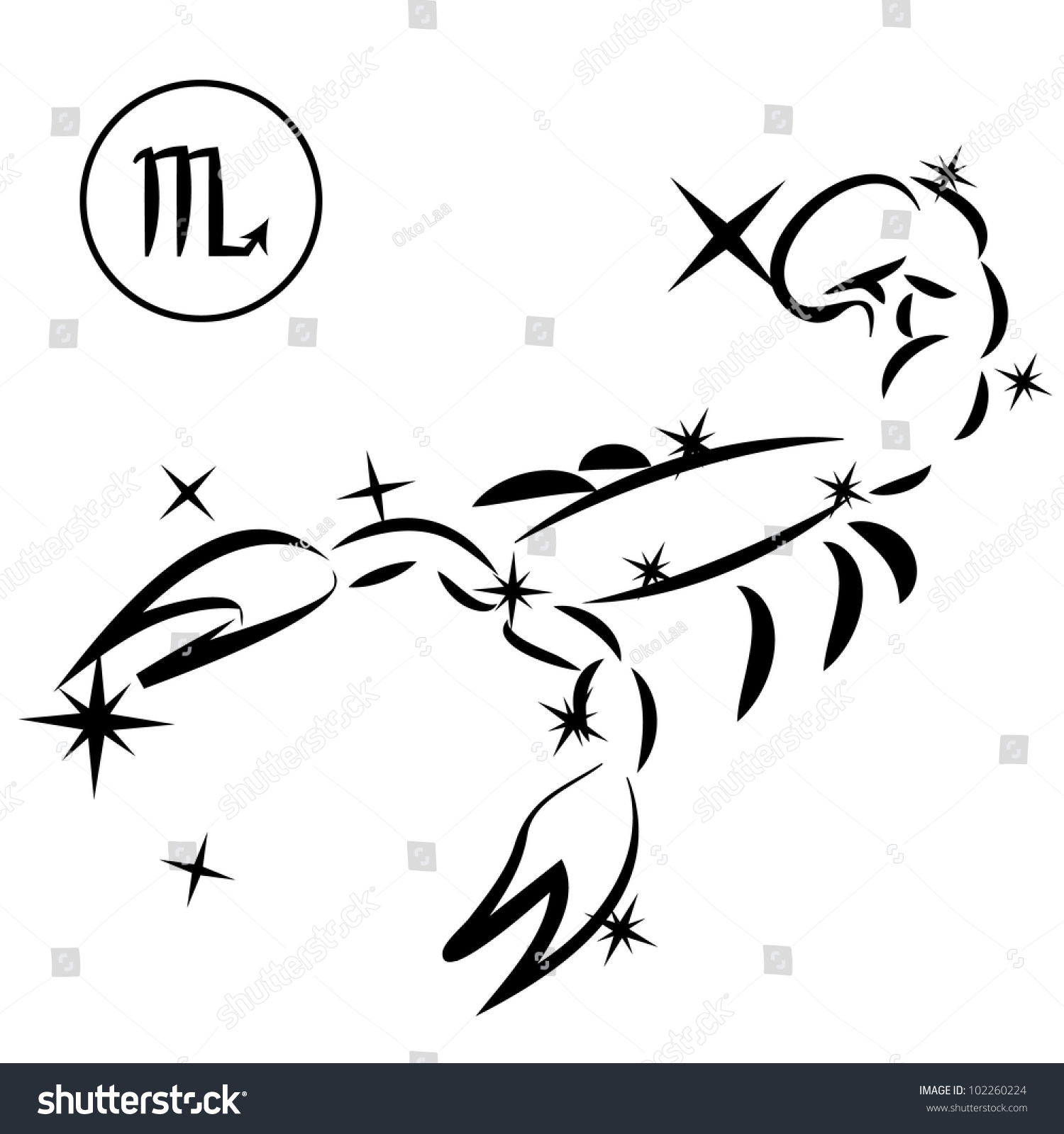 Scorpio/Lovely Zodiac Sign Silhouette Formed By Stars Isolated On White ...