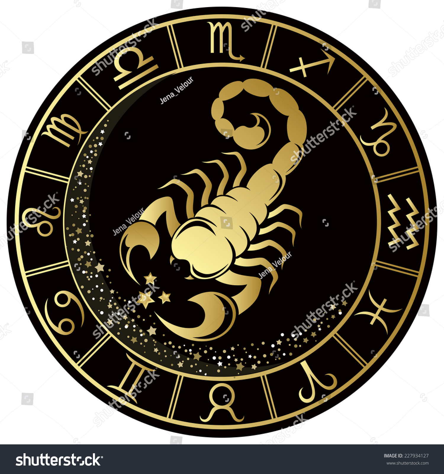 Scorpio Zodiac Symbol Golden Round Frame Stock Vector 227934127 ...