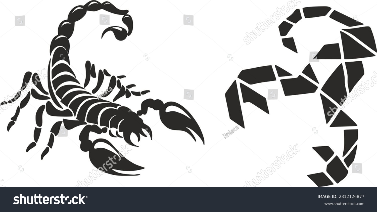 SVG of Scorpion vector, realistic and abstract modern scorpion drawing printable for tattoos and shirt prints, adjustable black scorpion with long tails, geometric scorpion motif, scorpio horoscope svg