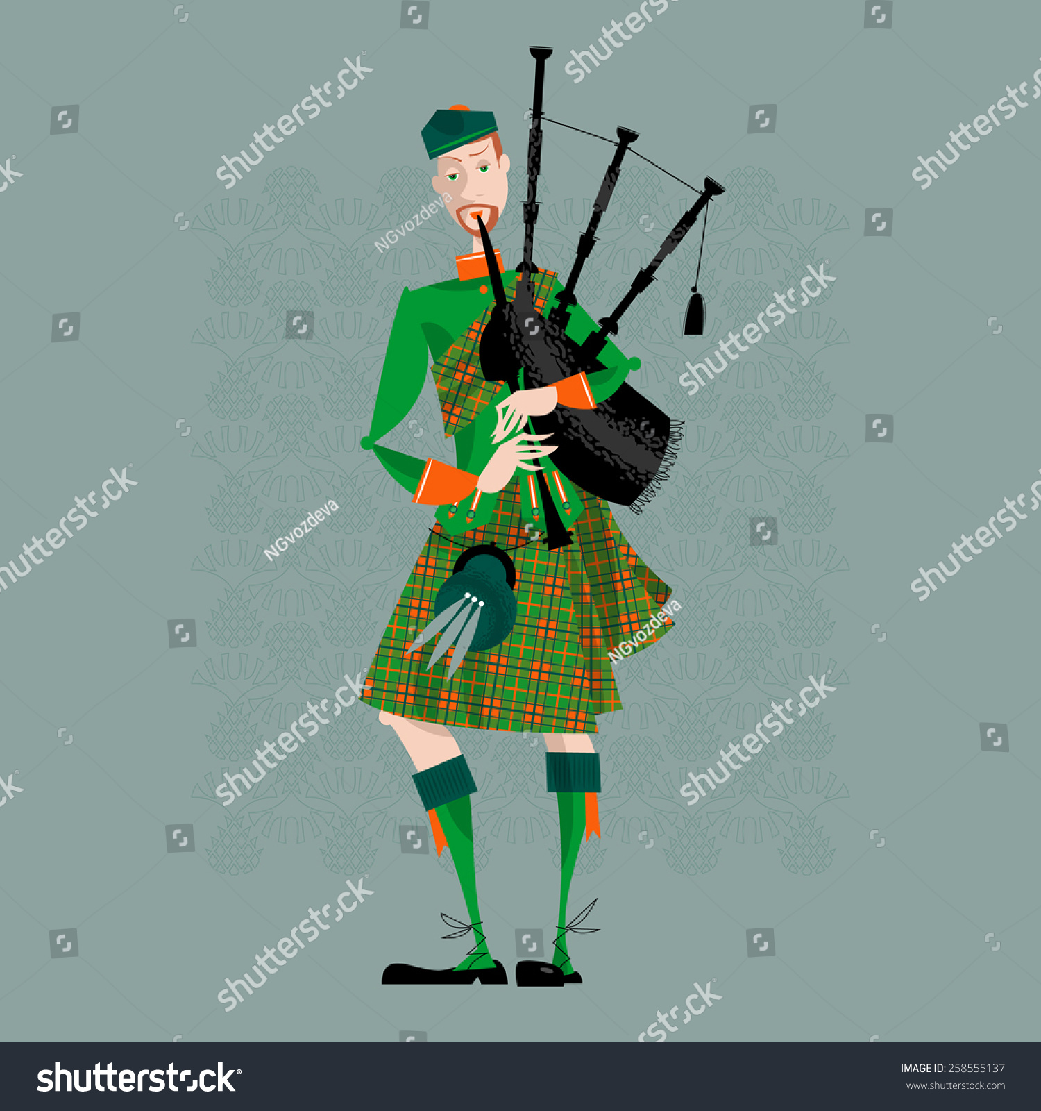 Scottish Bagpiper Uniform Scottish Tradition Vector