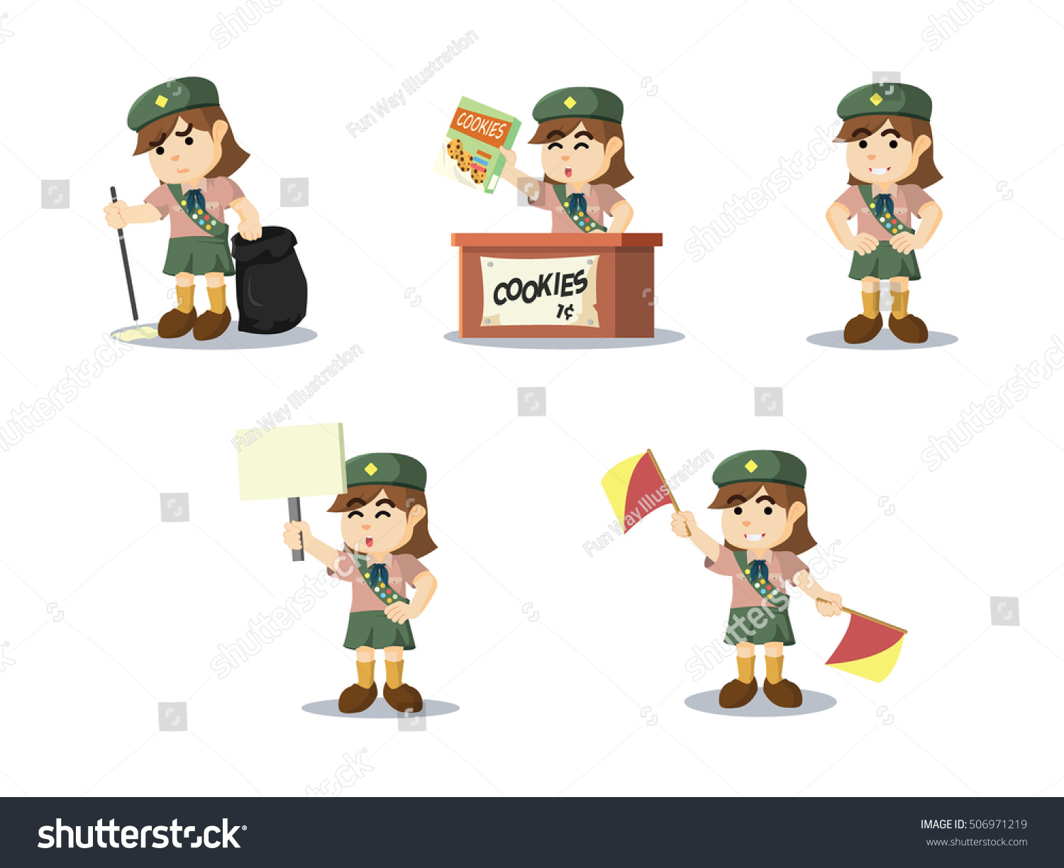 Scout Girl Cartoon Set Stock Vector 506971219 Shutterstock 1935