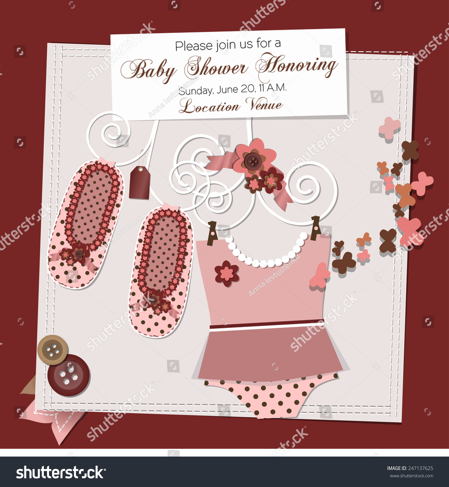 Scrapbook Baby Shower Invitation Template Vector Stock Vector Royalty Free 247137625