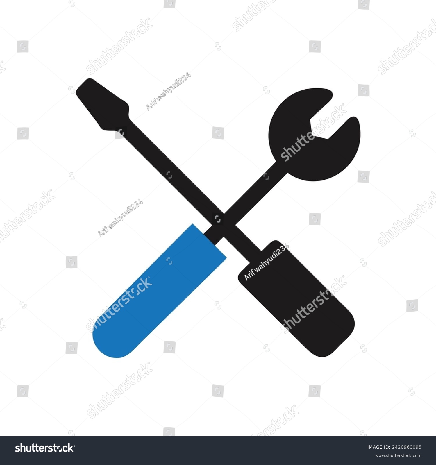 black tools with blue handle, crossed clip art preview