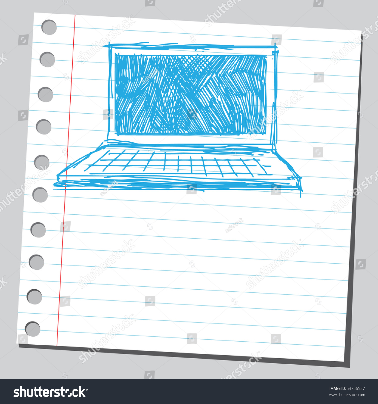 blue laptop sketch on lined paper clip art preview