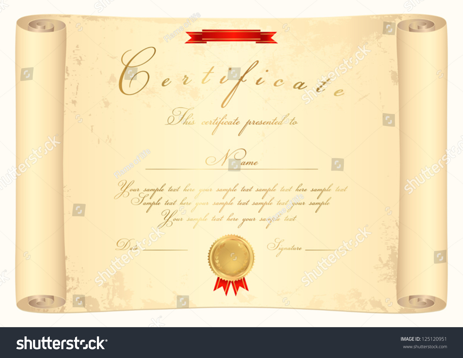 Scroll Certificate Completion Template Parchment Paper Stock With Scroll Certificate Templates