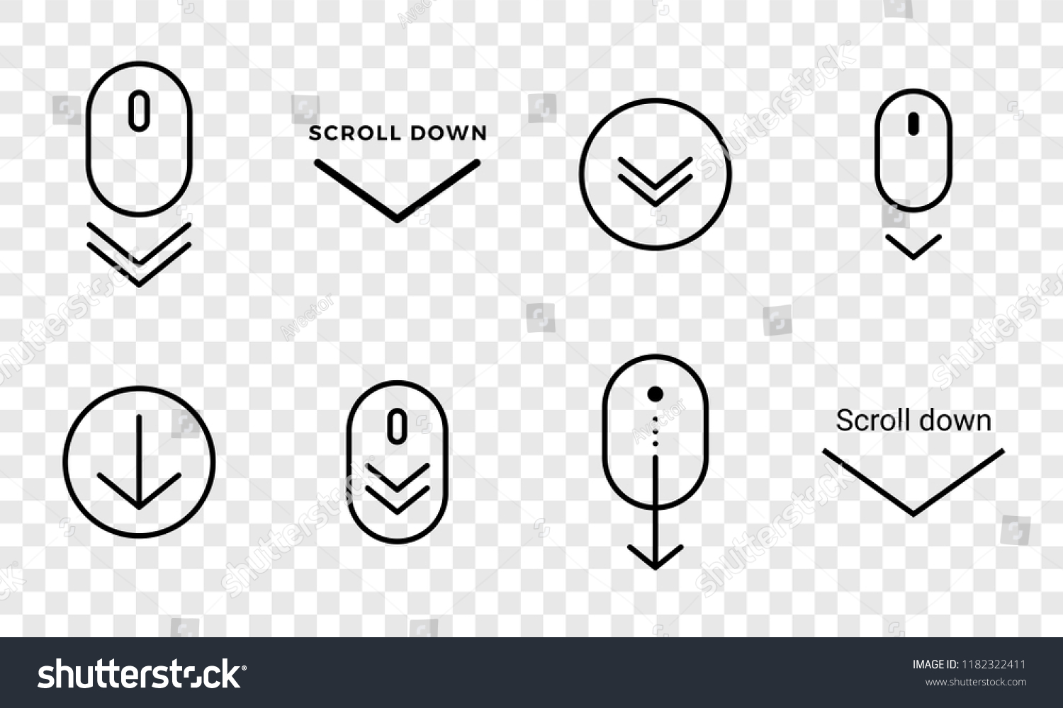 SVG of Scroll down icon. Vector scrolling mouse sybmol for web design isolated on transparent background. Trend line design svg