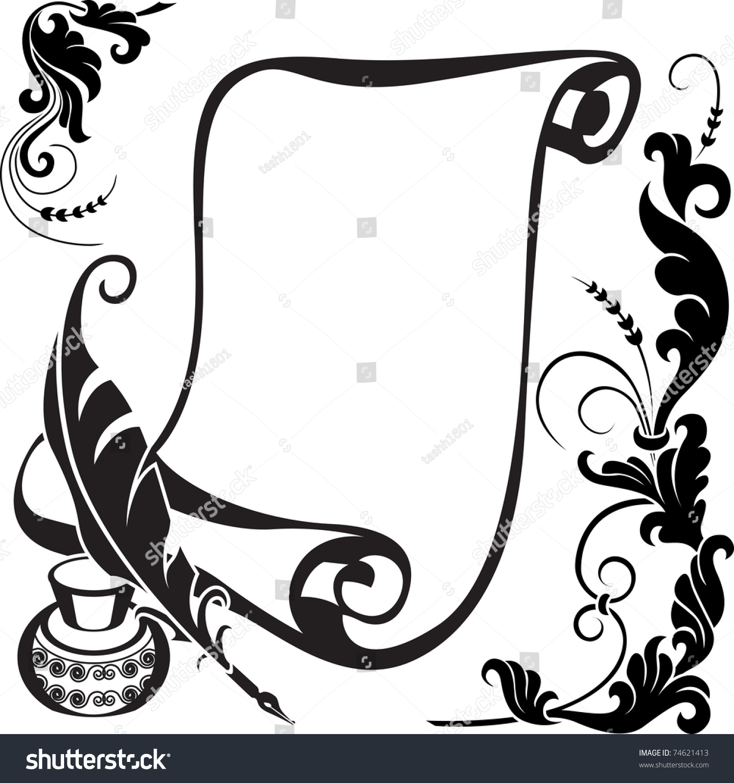 Scroll Pen Ink Stylized Floral Pattern Stock Vector 74621413 - Shutterstock