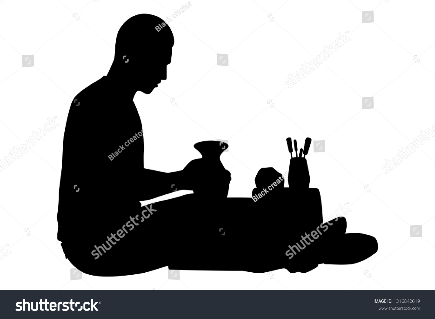 black silhouette potter working on pottery clip art preview