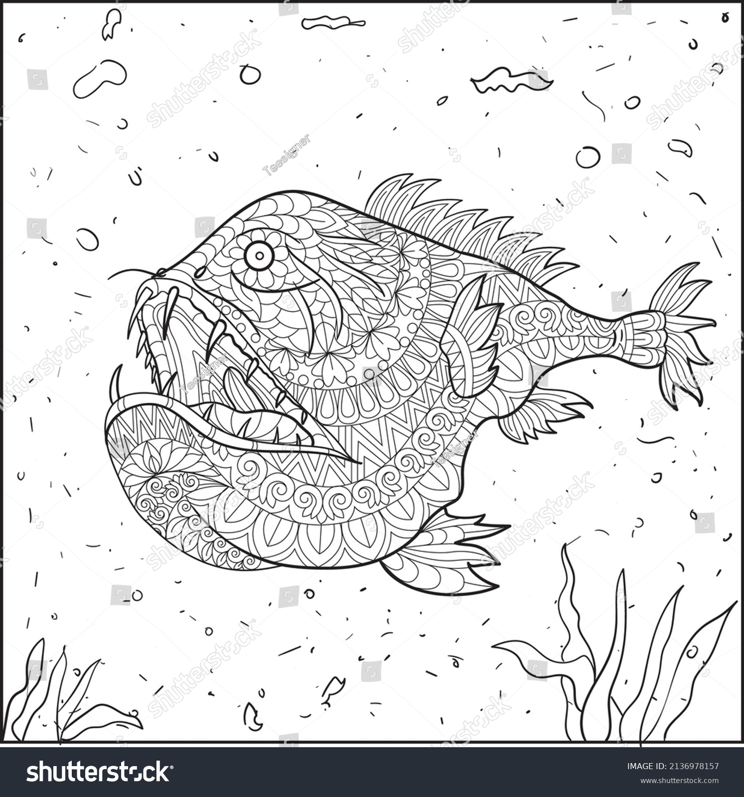 Sea Animal Doodle Art Coloring Page Stock Vector (Royalty Free