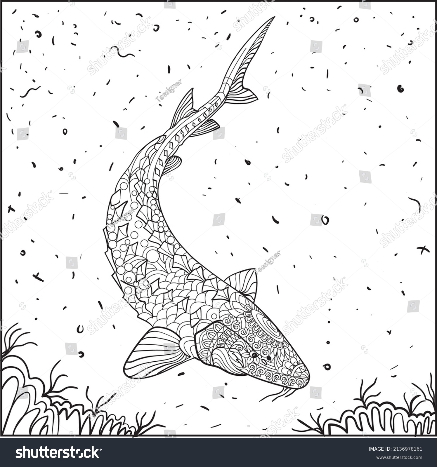 Sea Animal Doodle Art Coloring Page Stock Vector (Royalty Free