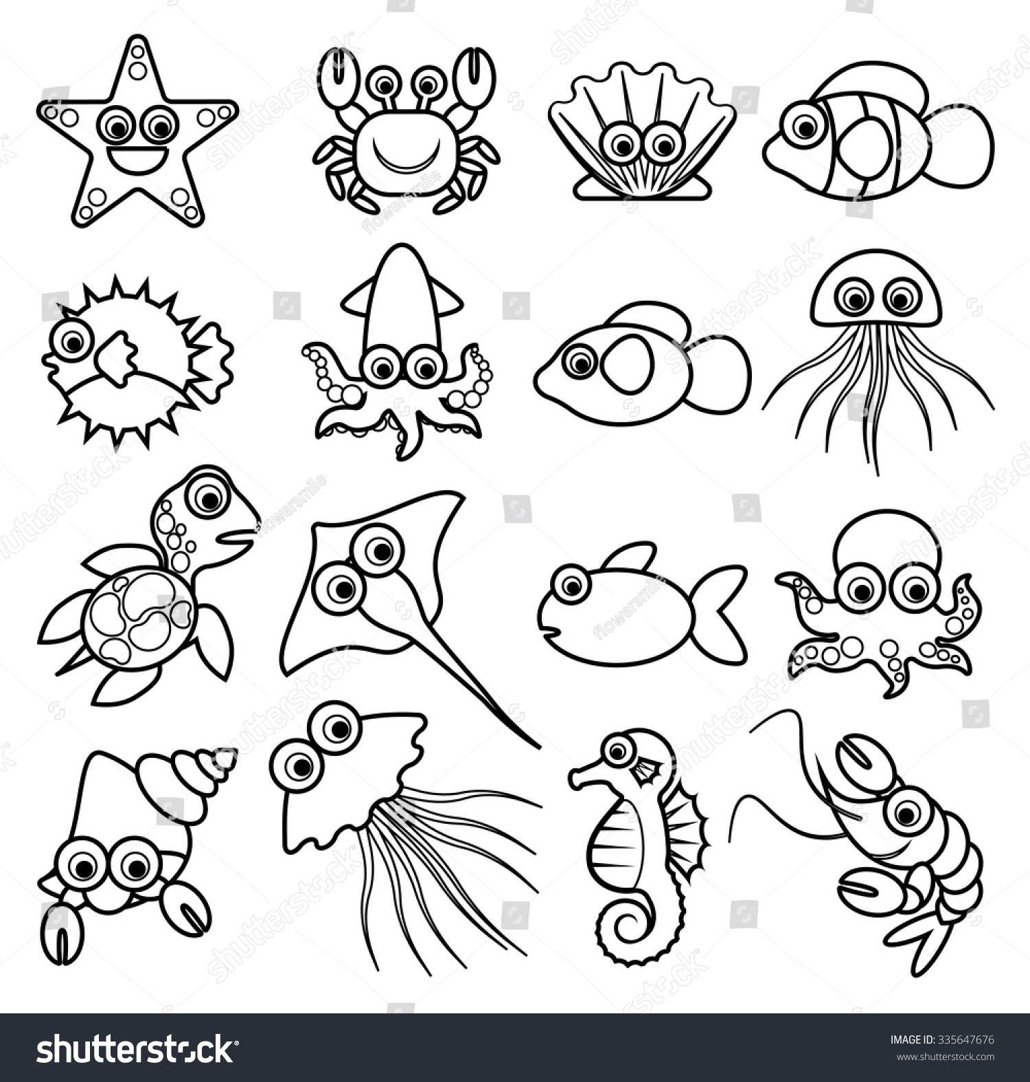 Sea Animal Vector Cartoon Cute Aquatic Stock Vector Royalty Free ...