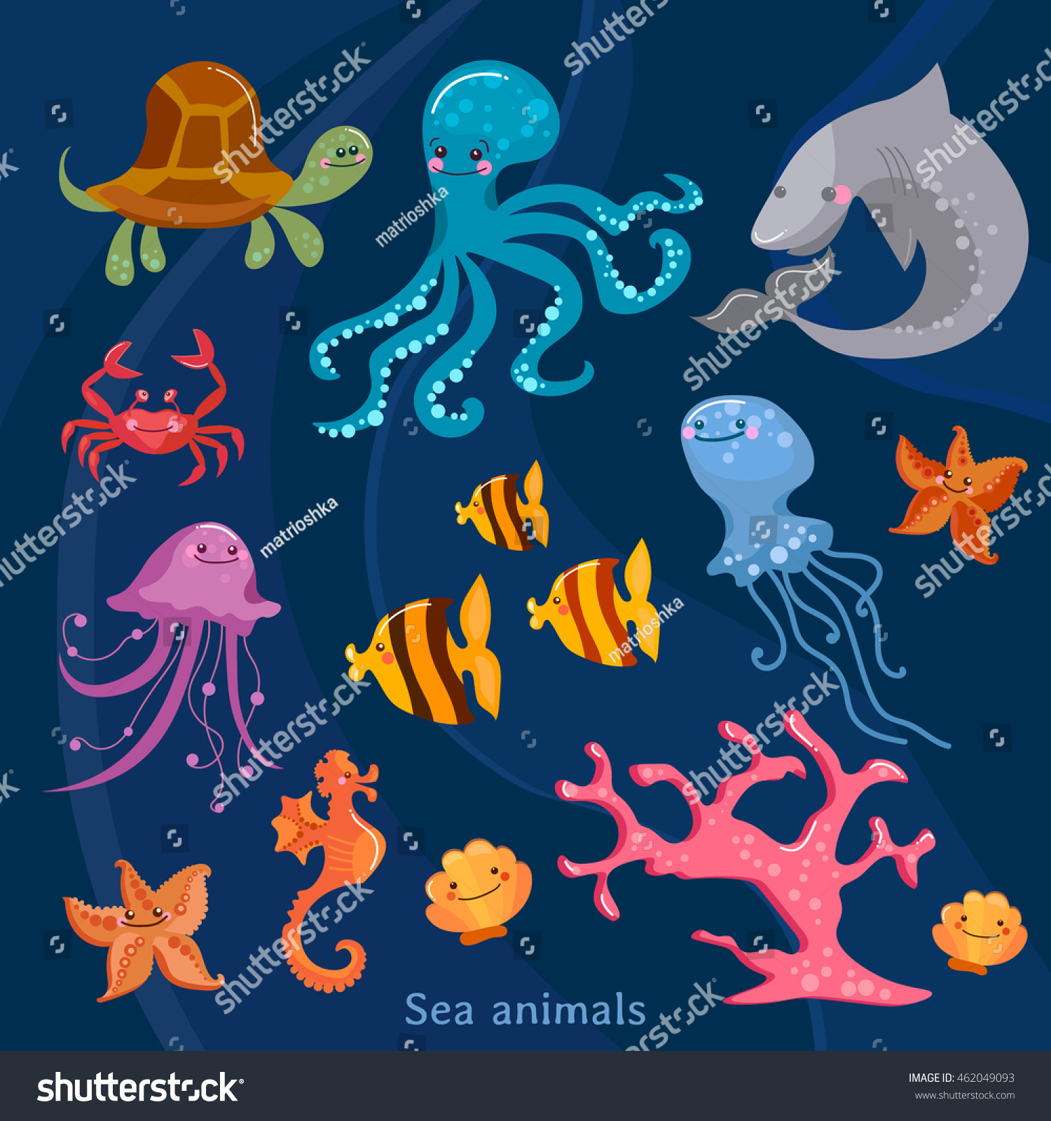 Sea Animals Collection Cartoon Vector Stock Vector (Royalty Free ...