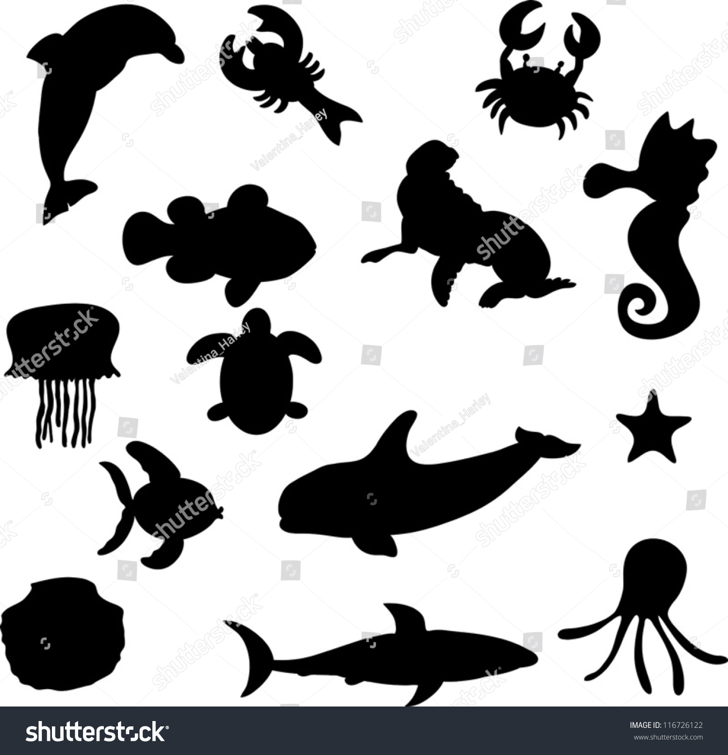 Sea Animals Silhouette Set Collection Stock Vector 116726122 - Shutterstock