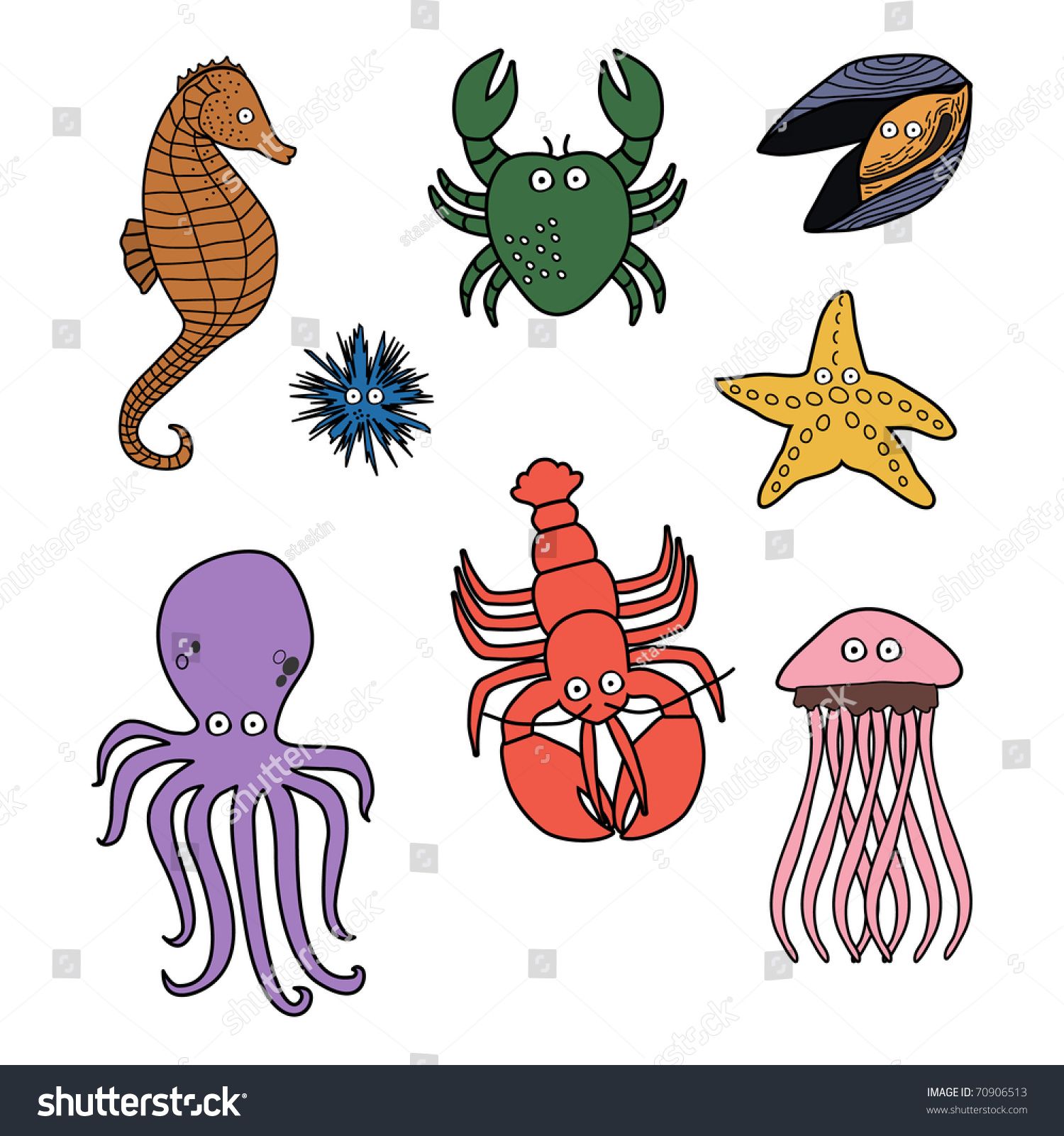 Sea Animals Underwater Vector Illustration Stock Vector 70906513 ...