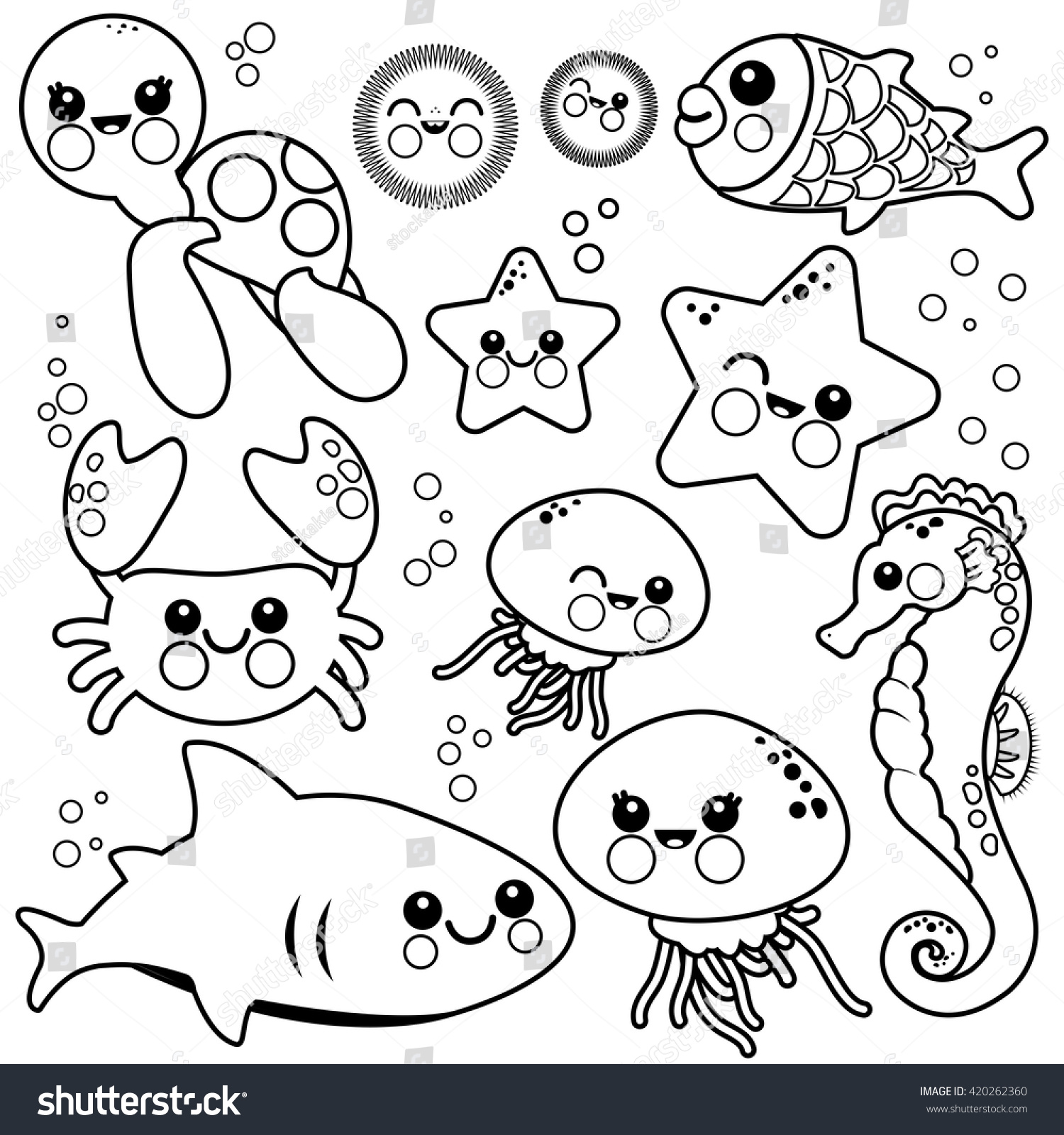 Sea Animals Vector Black White Coloring Stock Vector (Royalty Free ...