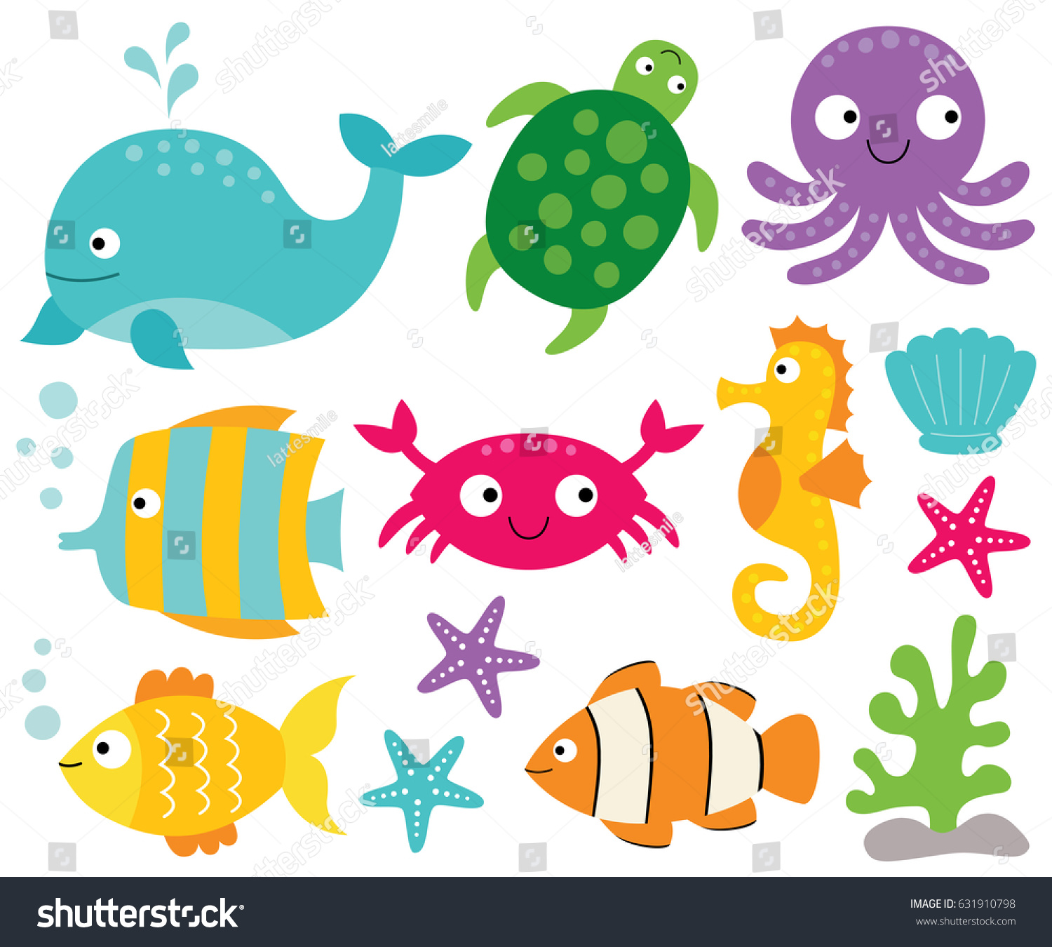 Sea Animals Vector Set Stock Vector (Royalty Free) 631910798 | Shutterstock