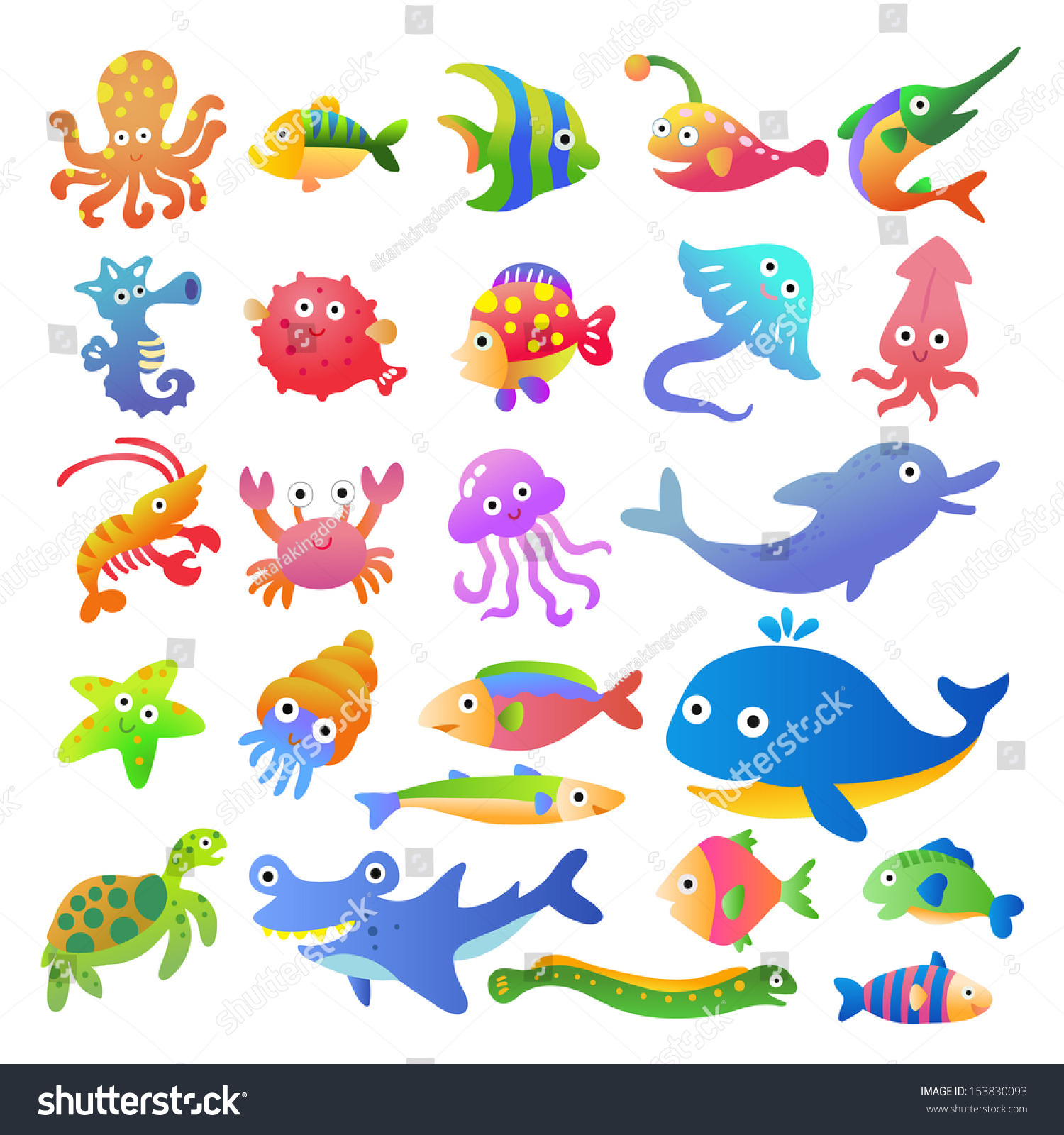 Sea Fishes And Animals Collection.Eps10 File Simple Gradients Stock ...