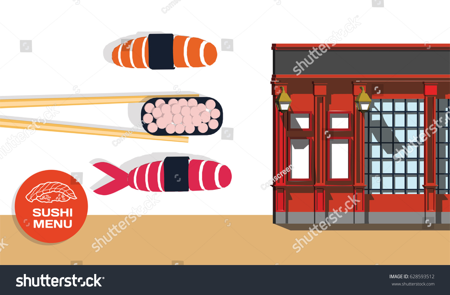 Sea Food Sushi Vector Menu Stock Vector Royalty Free 628593512