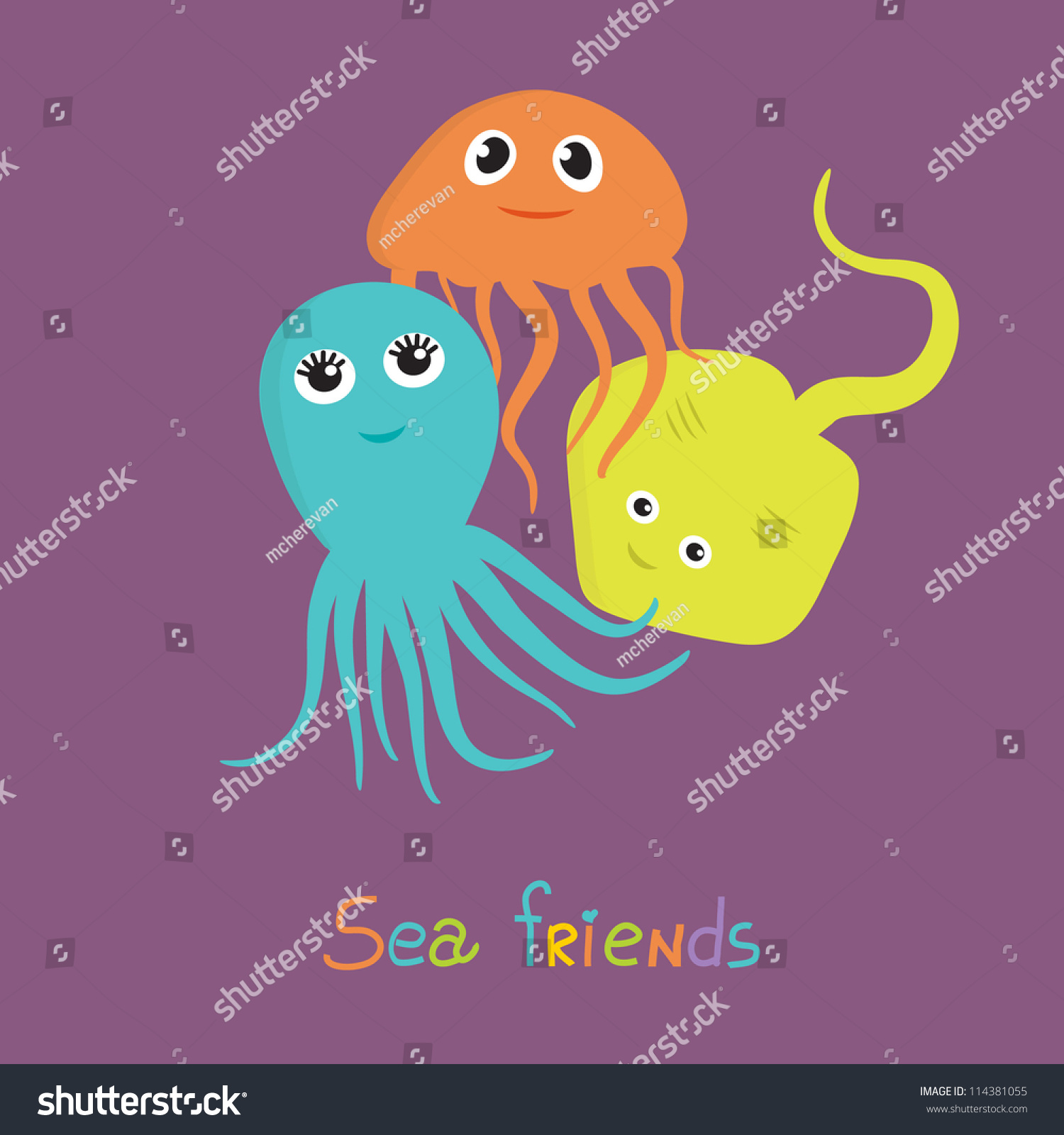 Sea Friends. Cute Cartoon Design With Ocean Animals - Octopus ...