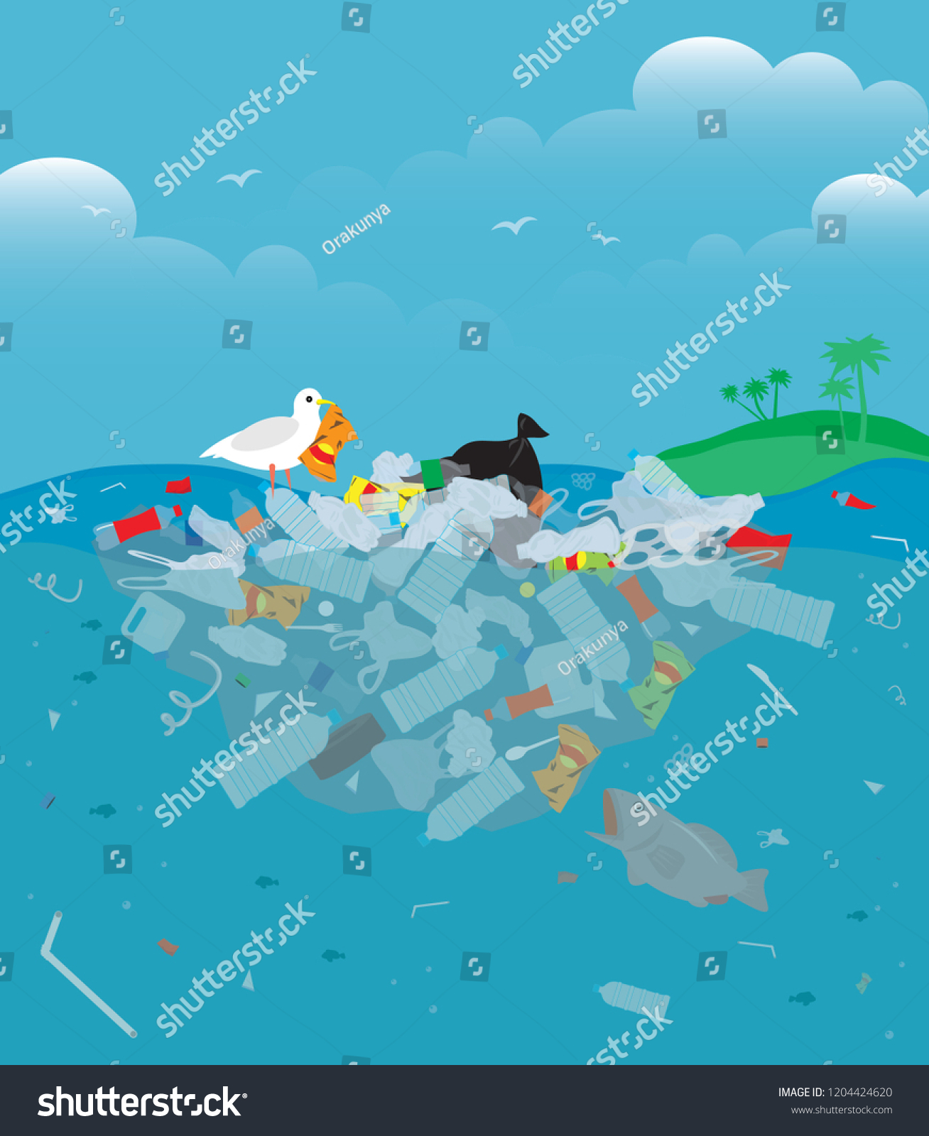 海ゴミ汚染水魚汚濁川にゴミやプラスチック淡水汚染ベクター画像コンセプト 水中の汚れたごみのイラスト のベクター画像素材 ロイヤリティフリー