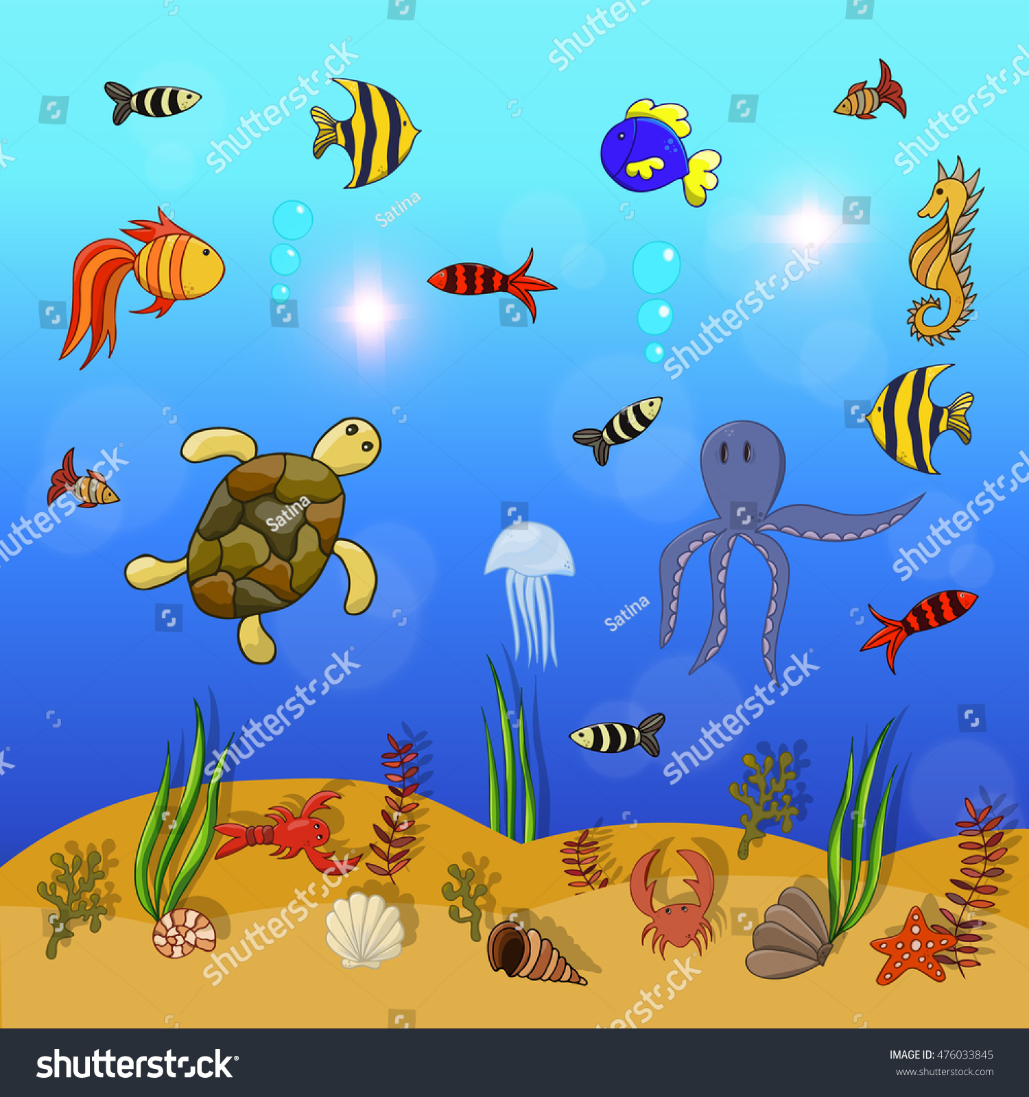 Sea Inhabitants Ocean Vector Illustration Cartoon Stock Vector (Royalty ...