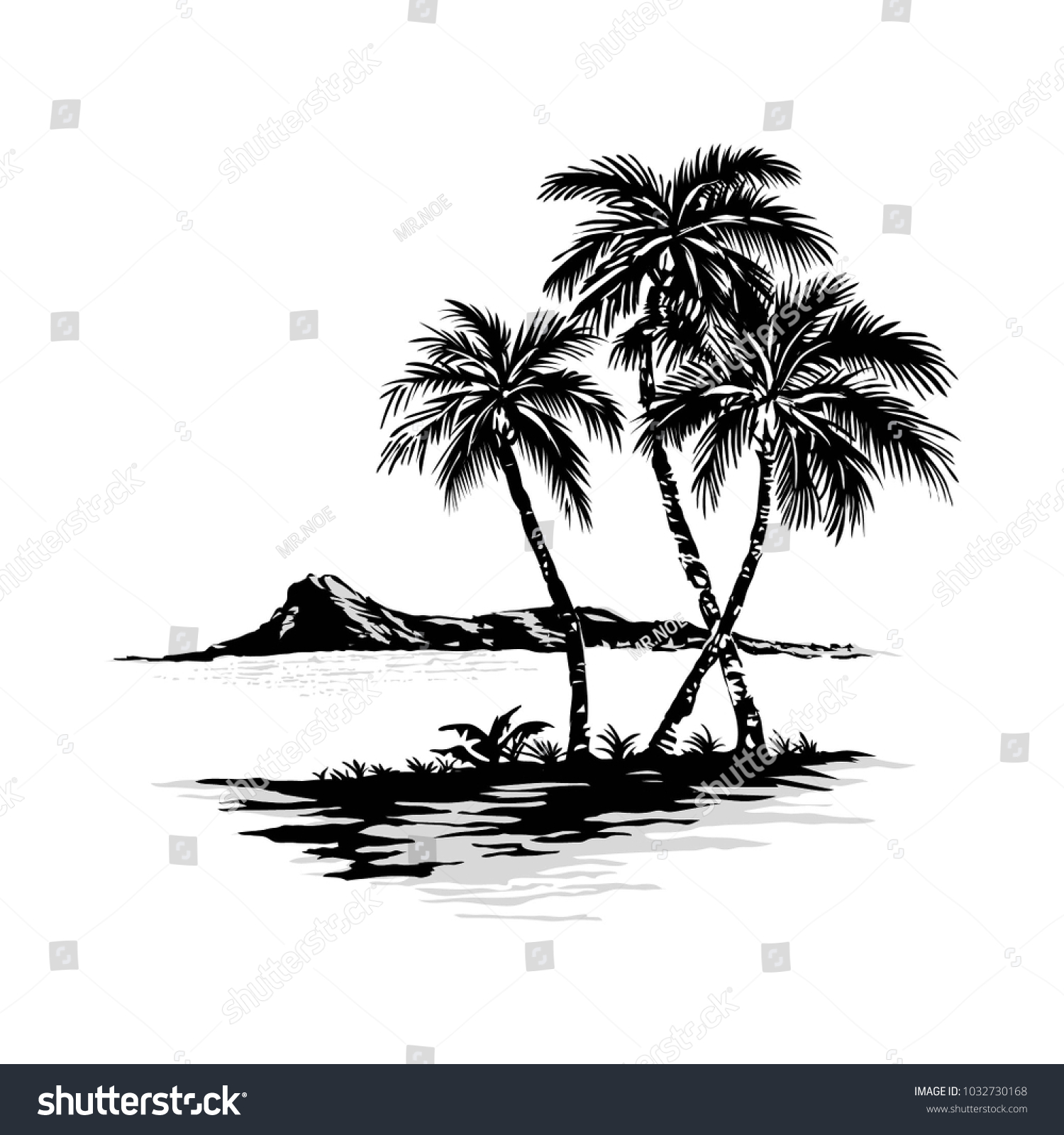 Sea Island Palm Trees Vector Illustration Stock Vector Royalty Free