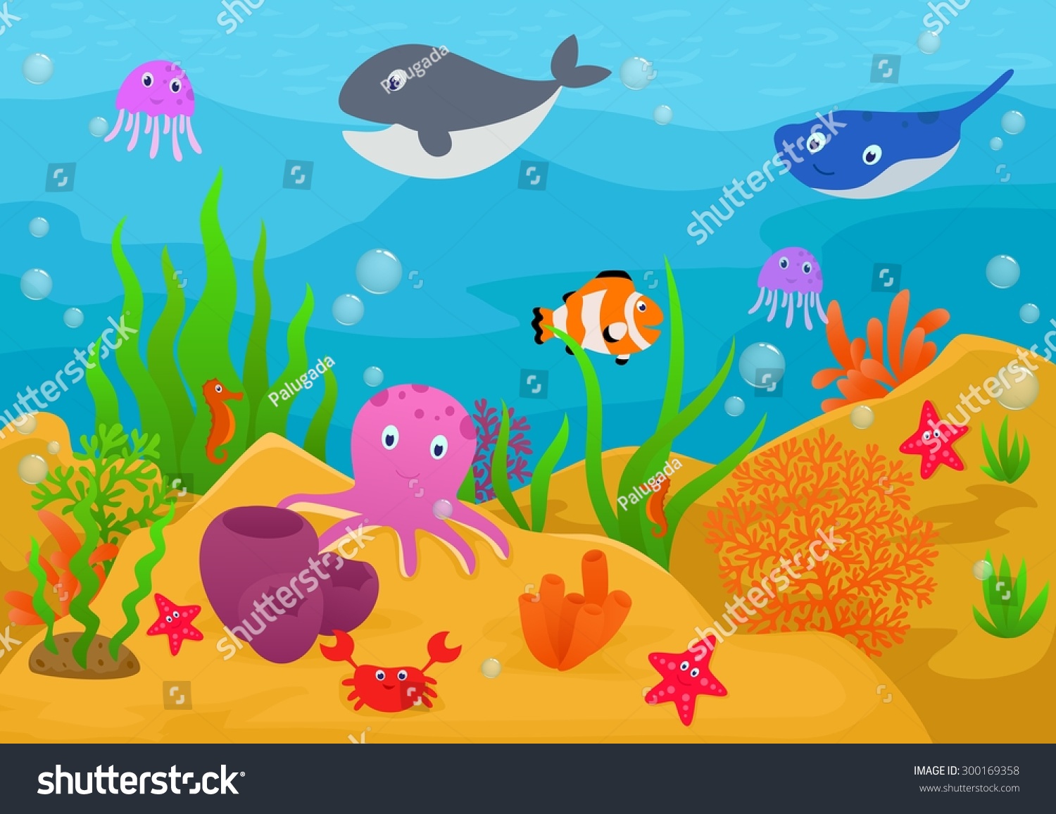 Sea Life Animal Cartoon Stock Vector Illustration 300169358 : Shutterstock