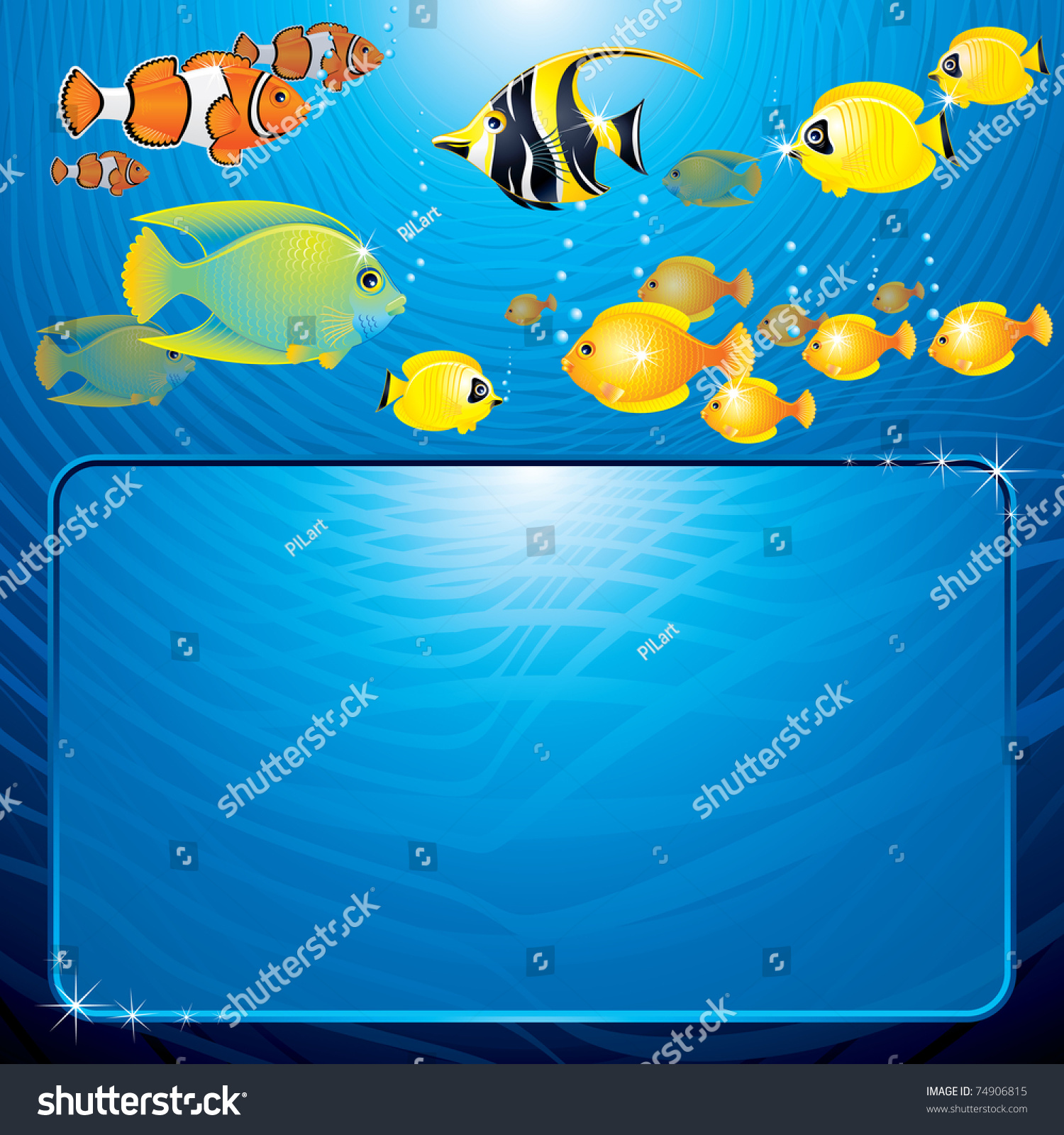 Sea Life Scene With Variety Tropical Fishes And Space For Your Text Or ...