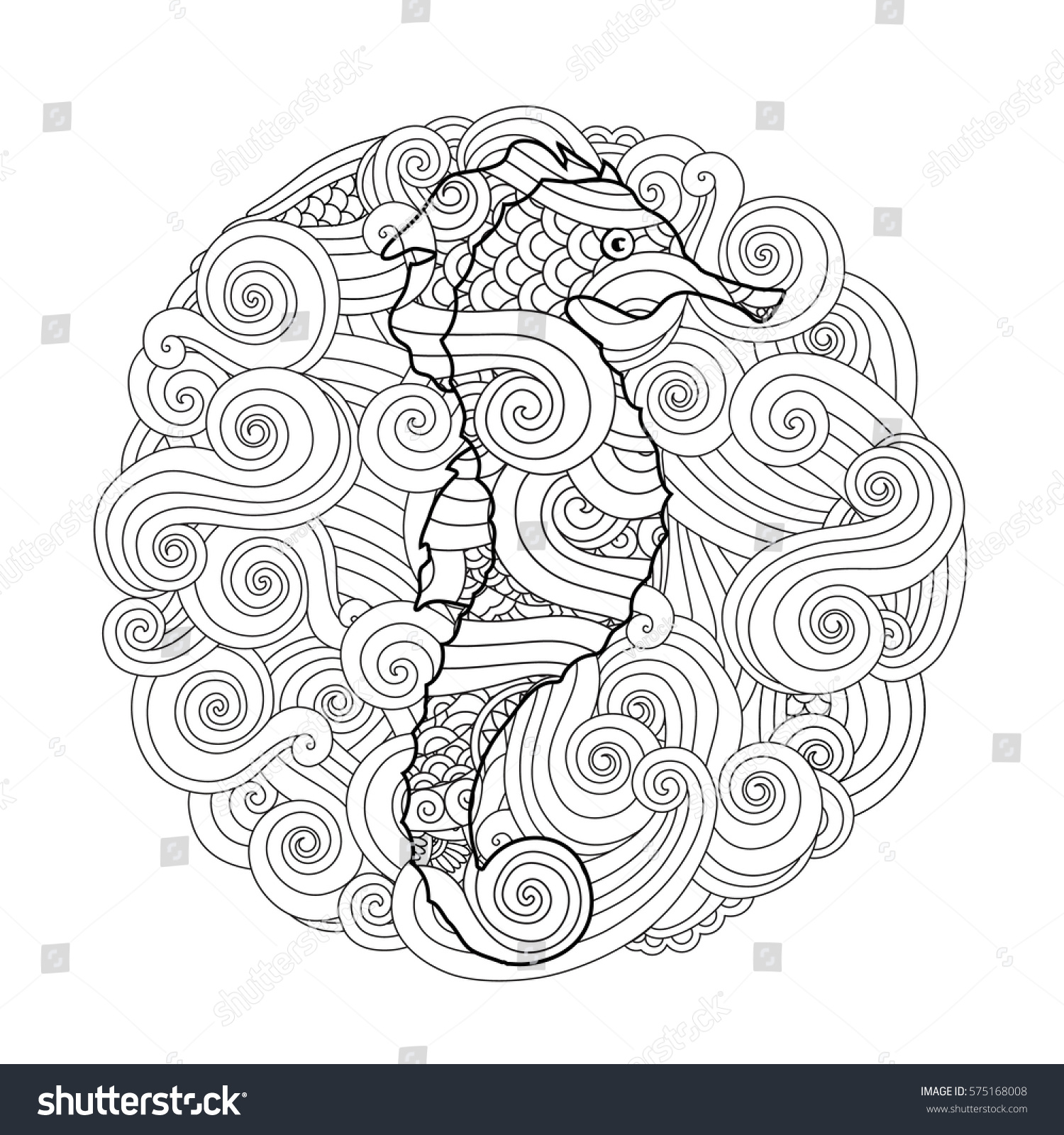 Download Sea Mandala Waves Seahorse Zentangle Inspired Stock Vector ...