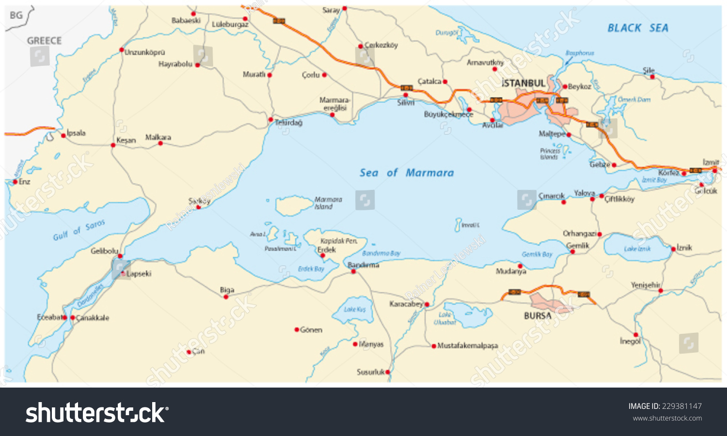 Stock Vector Sea Of Marmara Map 229381147 