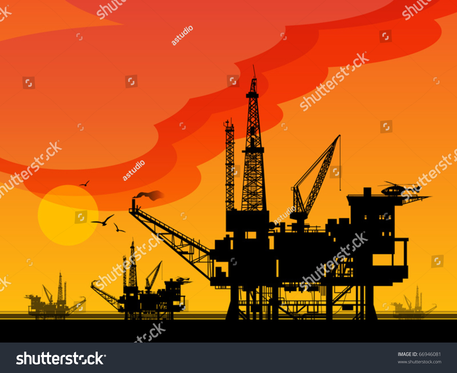 Sea Oil Rig Drilling Platforms, Vector Illustration - 66946081 ...