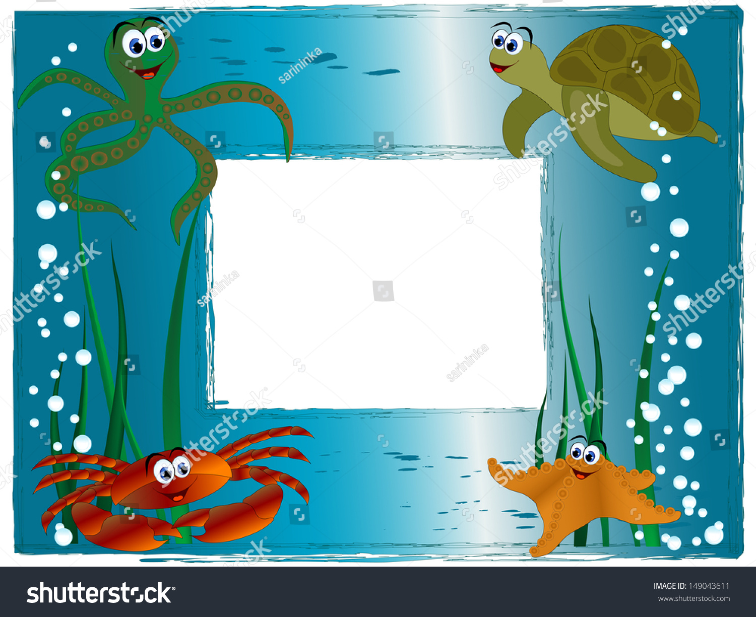 Sea Photo Frame With Cartoon Animals And Bubbles - 149043611 : Shutterstock