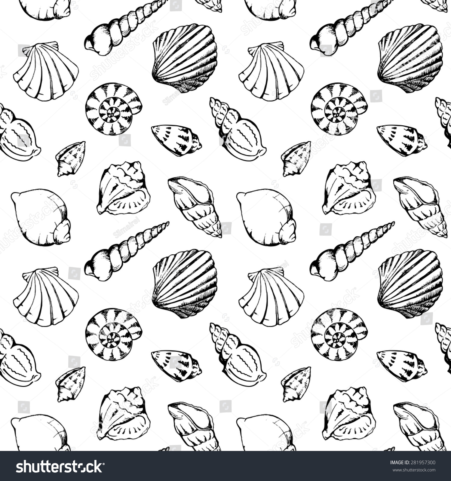 Sea Shells Vector Monochrome Seamless Pattern Stock Vector (Royalty ...