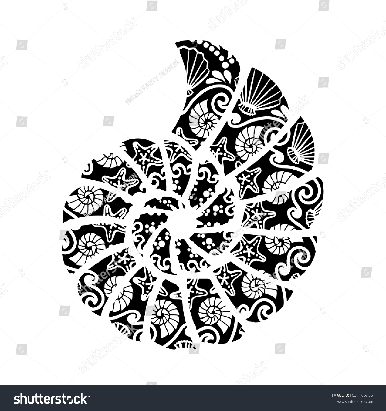 Download Sea Shells Zentangle Mandala Wall Art Stock Vector Royalty Free 1631105935