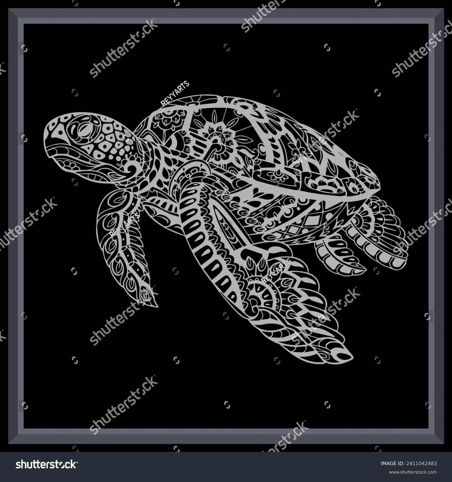 SVG of Sea Turtle mandala arts isolated on black background. svg