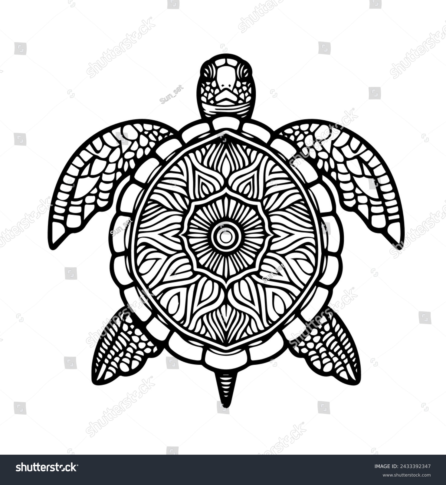 SVG of Sea turtle Mandala style. For print, t-shirt, cards, fabric, tattoo. svg