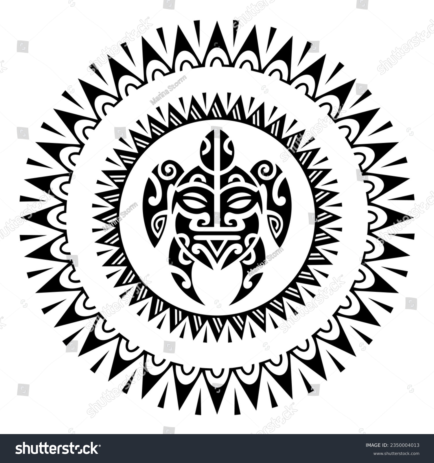 SVG of Sea turtle round circle ornament Maori style. Tattoo sketch. Black and white svg