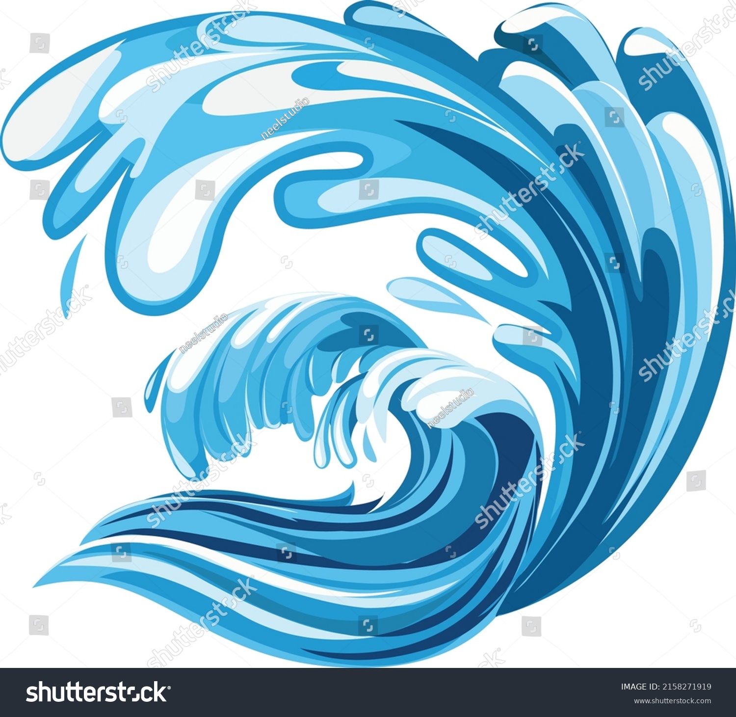 Sea Wave Ocean Vector Flat Design Stock Vector (Royalty Free ...