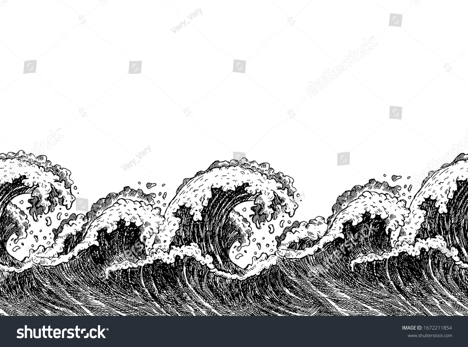 Sea Waves Sketch Pattern Ocean Surf Stock Vector (Royalty Free ...