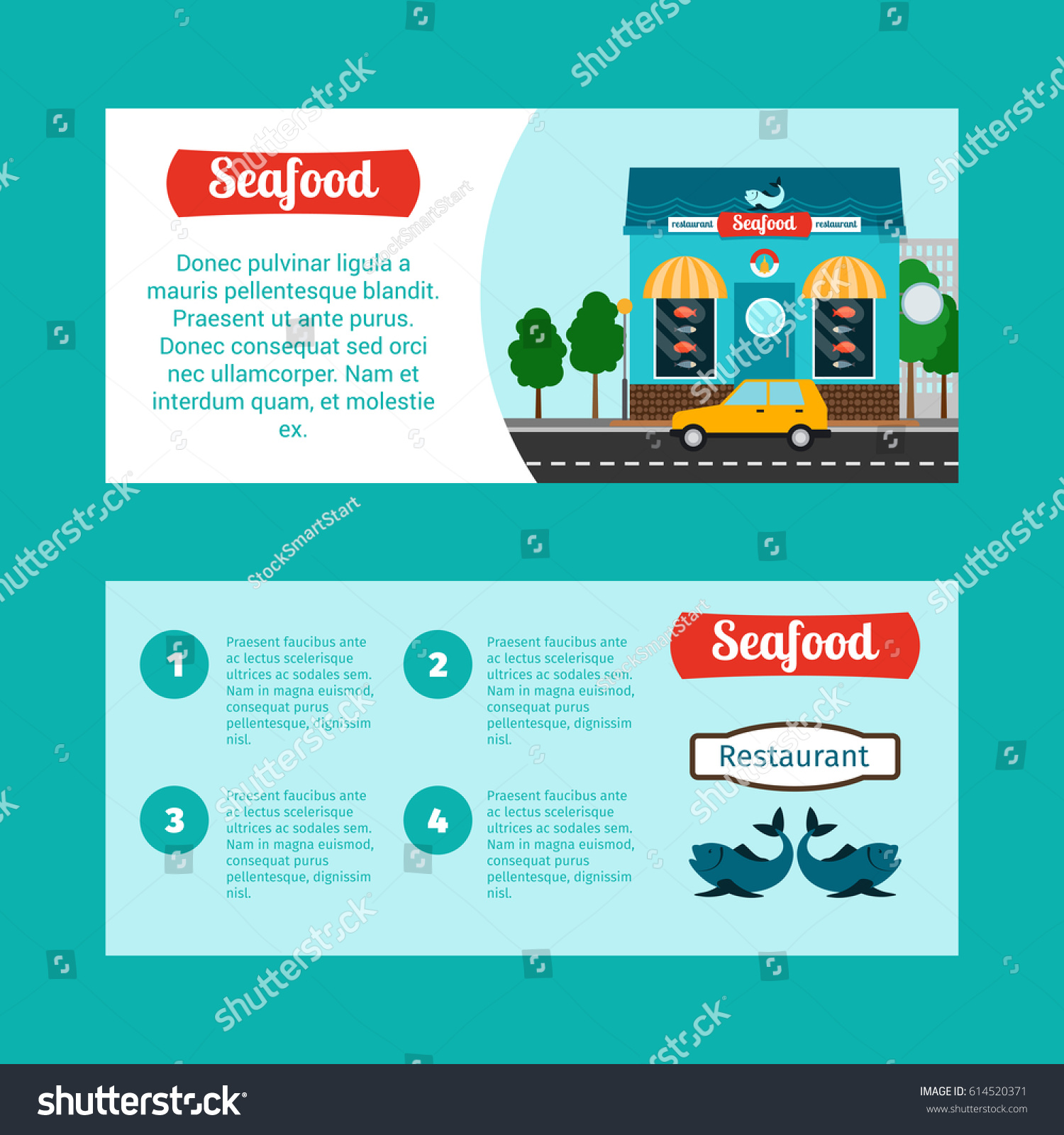 seafood house horizontal flyers shop building stock vector royalty landscape flyers